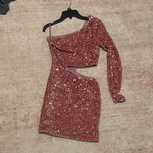 SHEIN Pink Sequin One-Shoulder Mini Dress